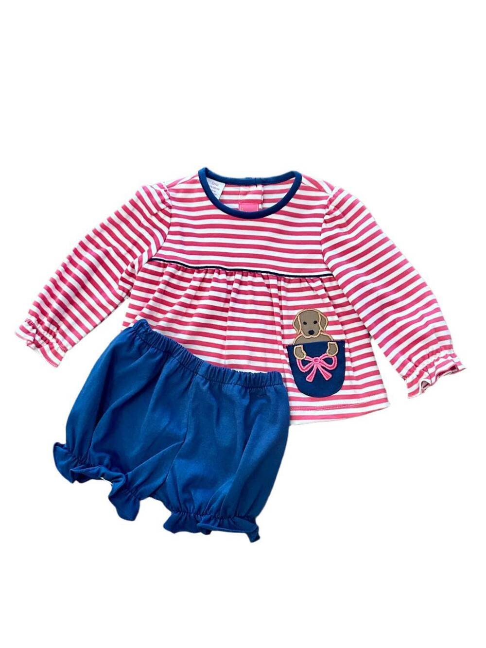 NEW CLAIRE & CHARLIE girls lab puppy long sleeve bloomer set in hot pink